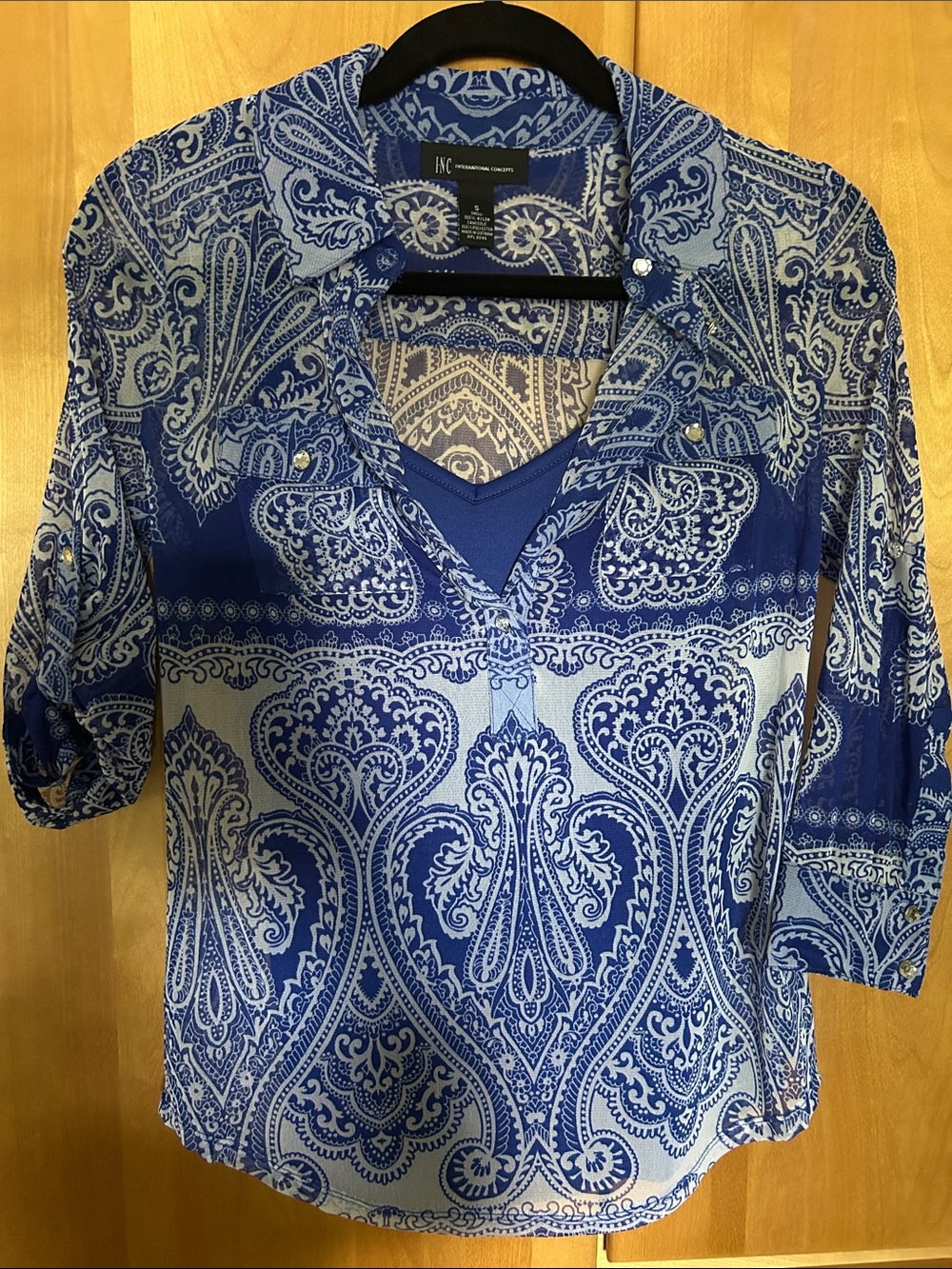 INC International Concepts Paisley Blouse with Camisole & Rhinestone Buttons